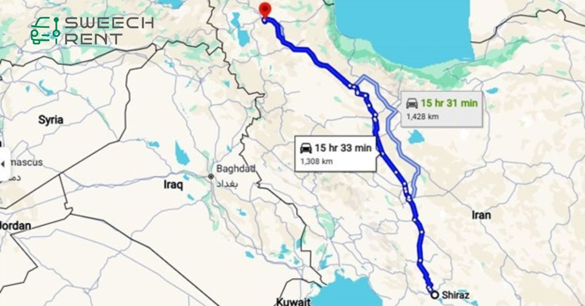 فاصله شیراز تا تبریز