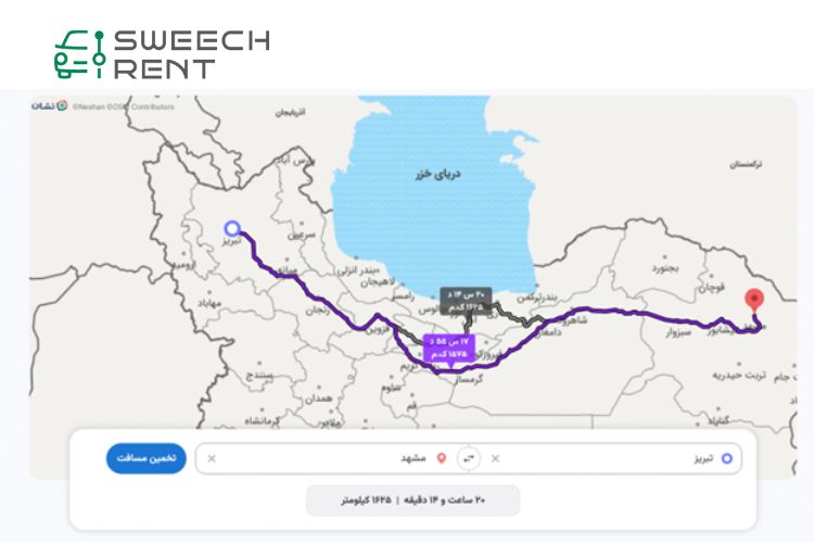 فاصله تبریز تا مشهد روی نقشه